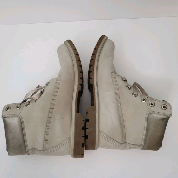 TIMBERLAND Boots Womens 9.5 6 Inch Premium Waterproof Leather Taupe Beige - Picture 7 of 12